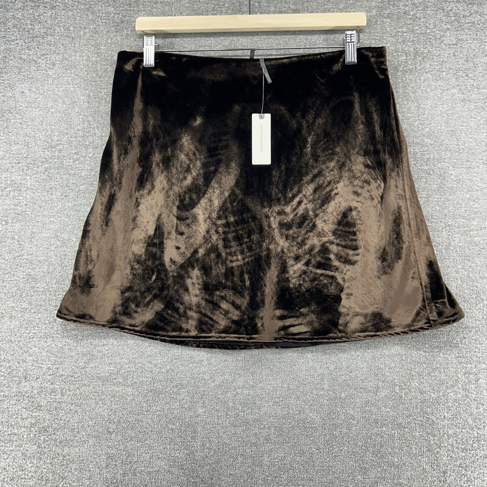 Anthropologie Skirt Women Size Large Brown Velvet Lined NEW $98